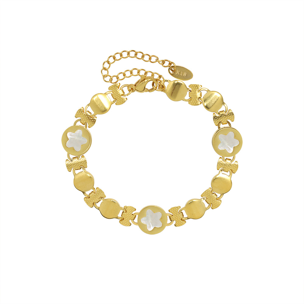 European INS Style Chunky Geometric White Shell Heart Bracelet 18K Gold Plated Titanium Steel Jewelry for Women
