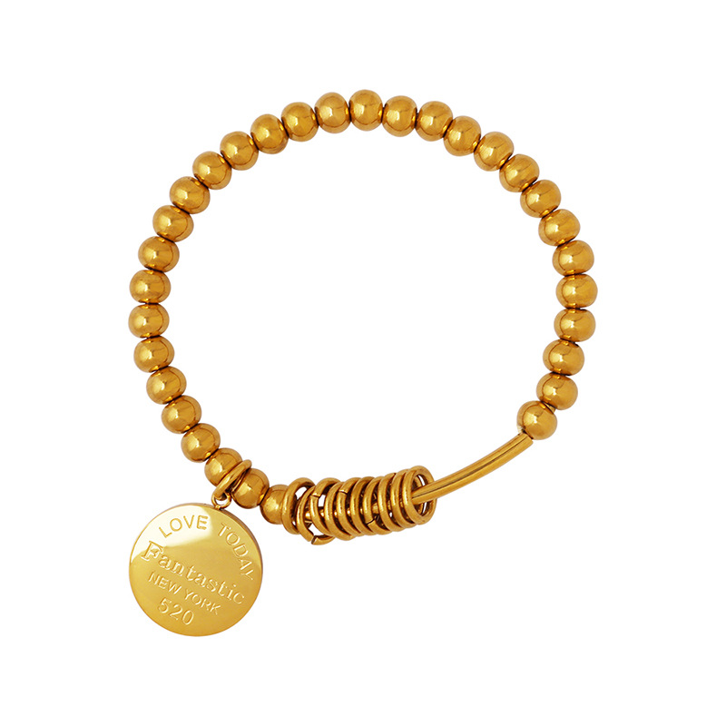 European INS Style Bracelet Couple Round Plate Bead Elastic Bracelet 18K Gold Plated Titanium Steel Jewelry