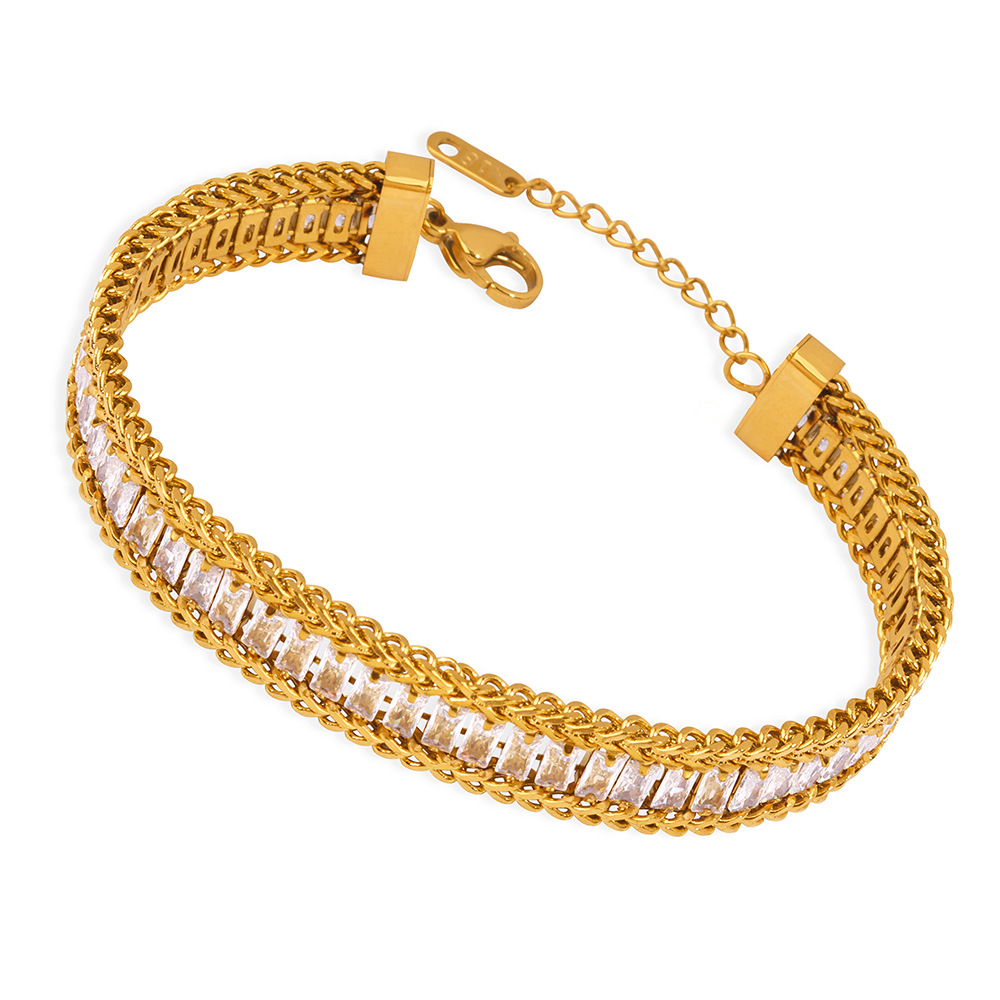 European Luxe Fashion Titanium Steel Gold Plated Geometric Zircon Bracelet Jewelry Wholesale