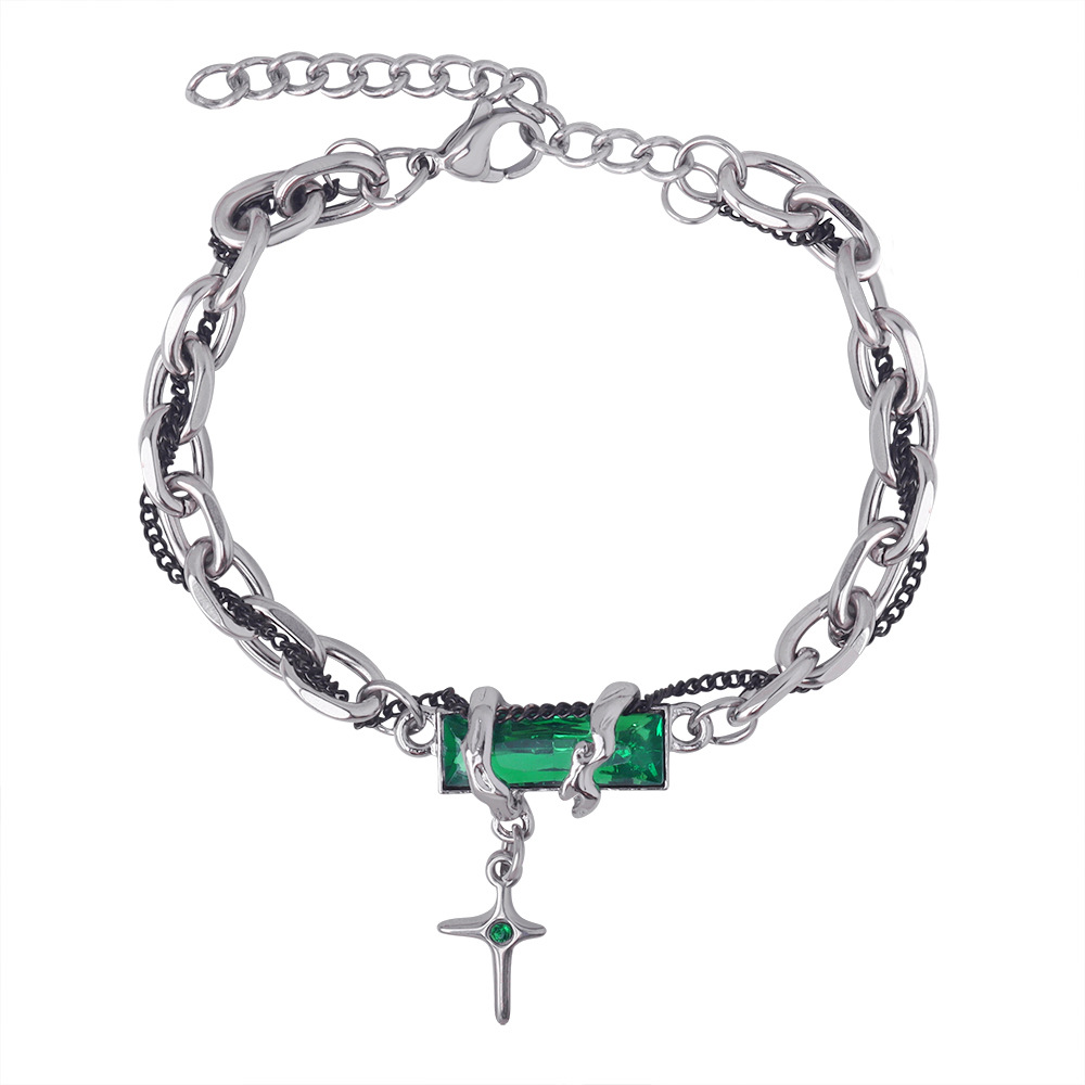 European Vintage Luxury Titanium Steel 18K PVD Gold Plated Fashion Zircon Pendant Bracelet