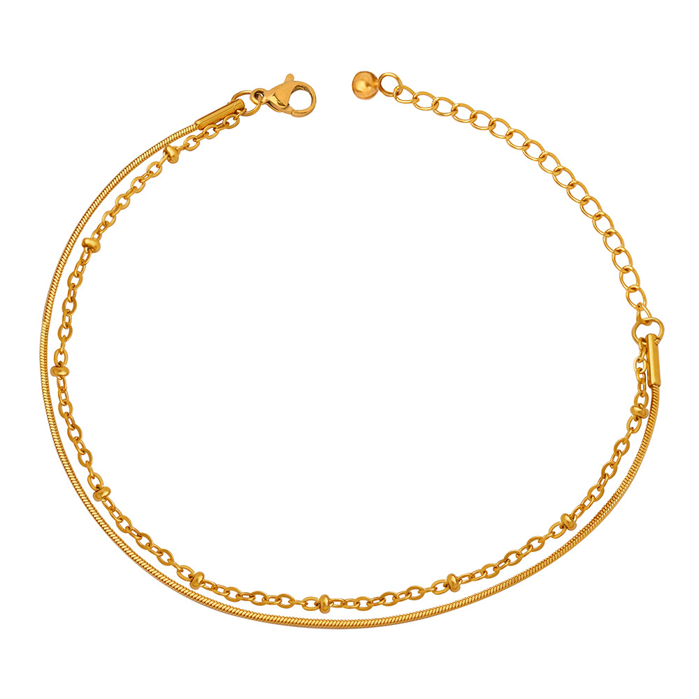 Simple Ins Style Design Titanium Steel 18K PVD Gold Plated Lobster Clasp Double Layer Bracelet Wholesale