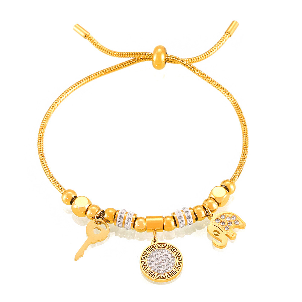 Hot-Selling Pull Clasp Multi-Element Pendant Titanium Steel 18K PVD Gold Plated Bracelet