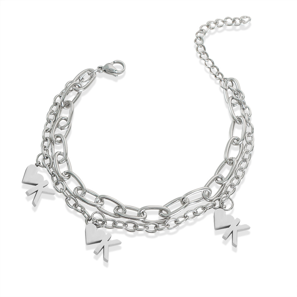 European Style Fashion Cold Titanium Steel 18K PVD Gold Plated Double Heart Pendant Bracelet for Men