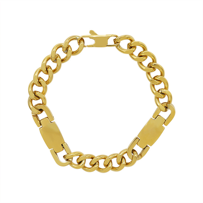 Hip-Hop European Exaggerated Heavy U-Clasp Handmade Titanium Steel 18K PVD Gold Plated Geometric Bracelet