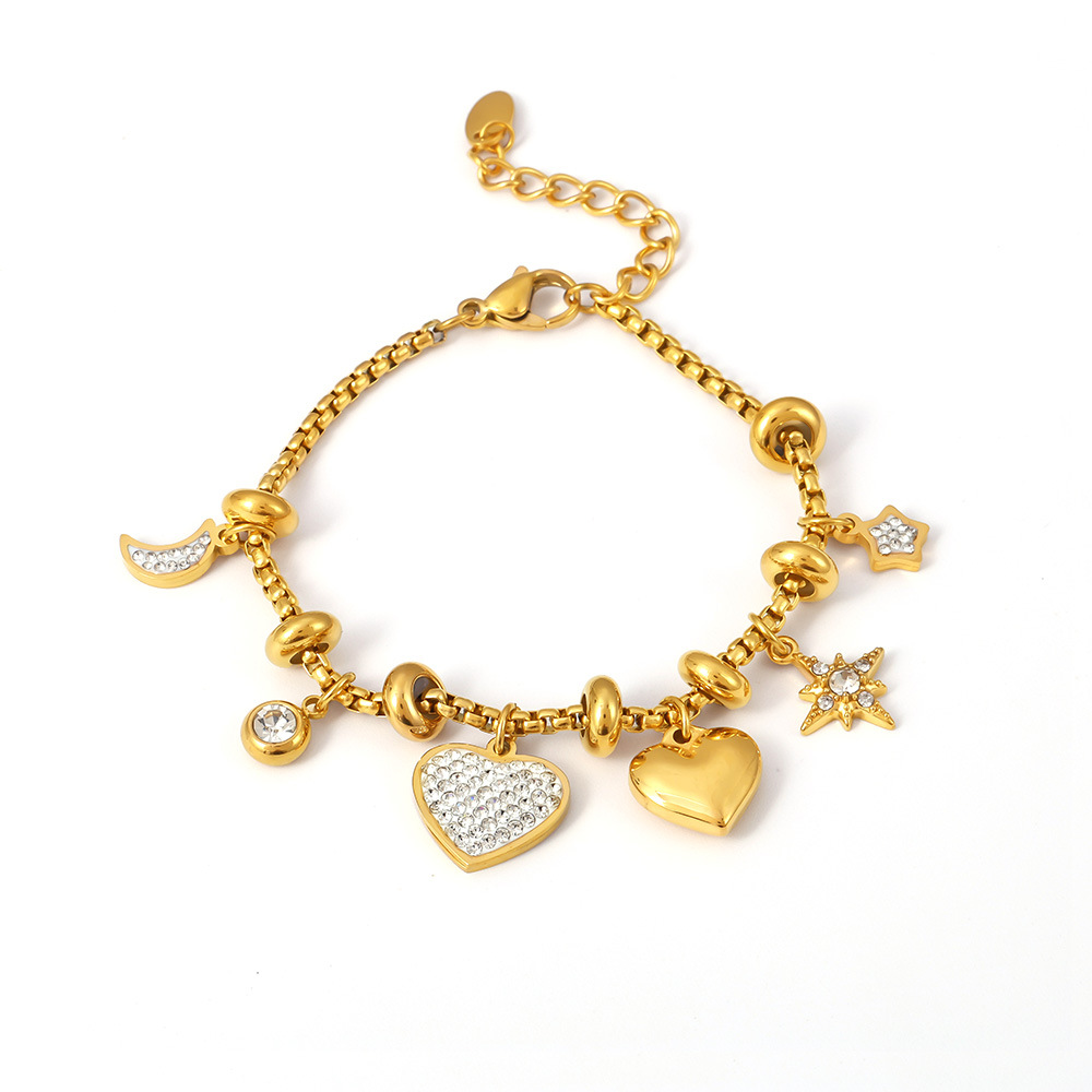 Luxury Elegant Heart Zircon Titanium Steel 18K PVD Gold Plated Hot-Selling Couple Bracelet
