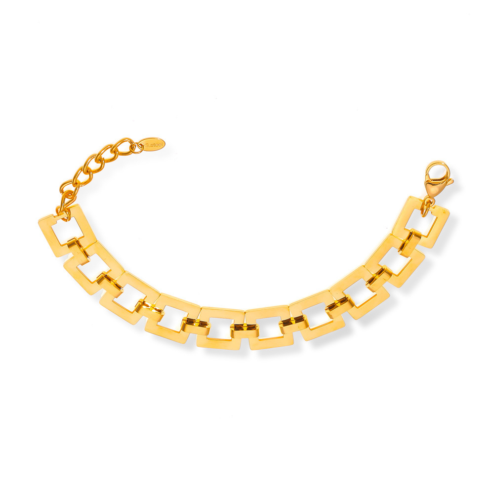 European Fashion Casual Geometric Hollow Square Pendant Design Titanium Steel 18K PVD Gold Plated Bracelet
