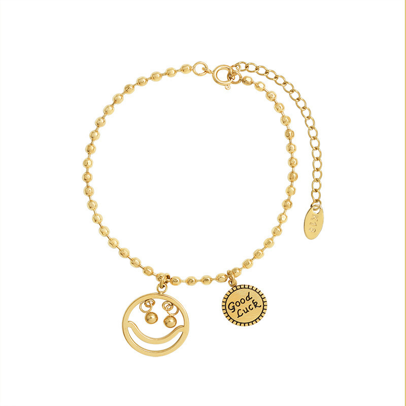 European Hip-Hop Smile Face Pearl Good Luck Bracelet Ins Style Titanium Steel