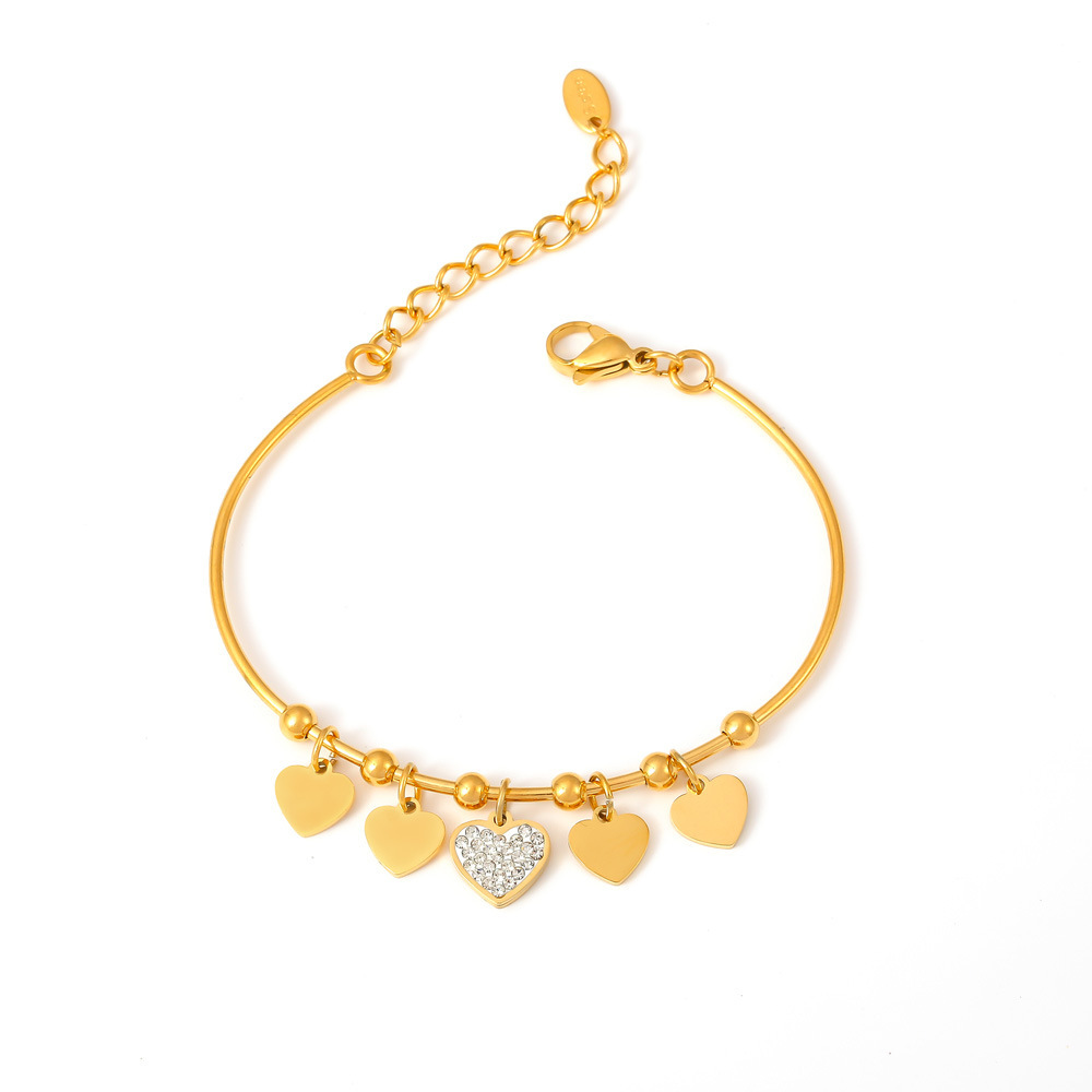 Ins Style Hot-Selling Round Bead Heart Zircon-inlaid Bracelet Titanium Steel 18K PVD Gold Plated Elegant Jewelry