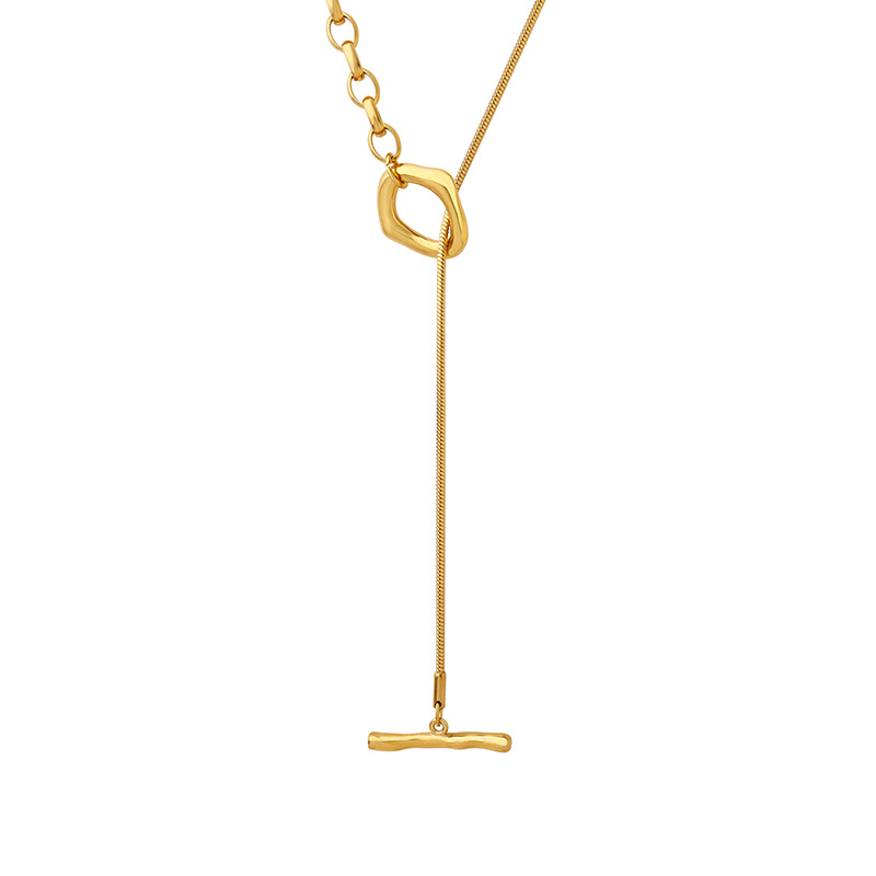 Hot Selling OT Buckle Adjustable Length Chain Sweater Necklace 18K PVD Gold Plated Stainless Steel Trendy Jewelry for Women