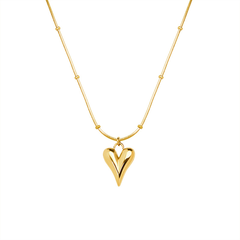 French Ins Trendy Minimalist Heart Necklace 18K PVD Gold Plated Stainless Steel Neck Chain