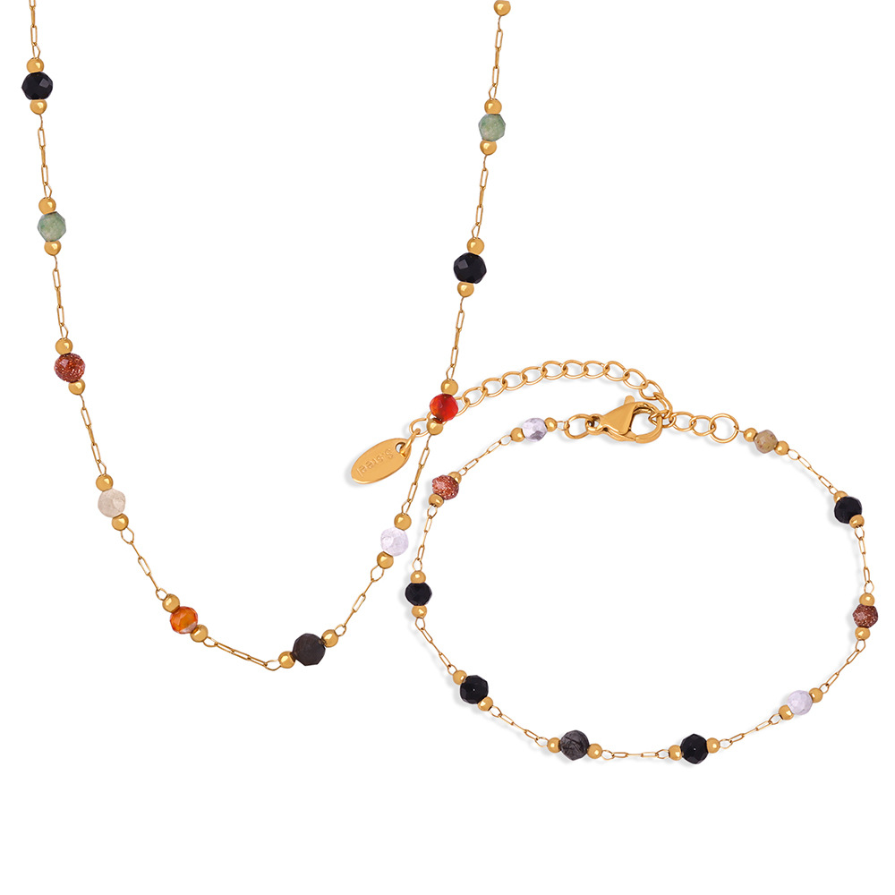 European New Fashion Simple Handmade Beaded Necklace and Bracelet Set for Women