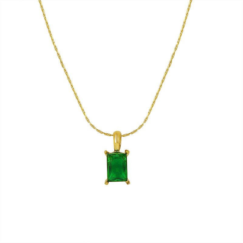 Ins Court Style Emerald Zircon Pendant Necklace Single Zircon Pendant 18K PVD Gold Plated Stainless Steel Jewelry