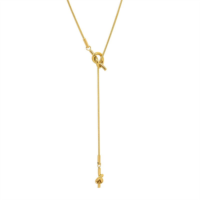 Korean Ins Fashion Fall Winter Long Heart Knot Sweater Chain Adjustable Length 18K PVD Gold Plated Necklace for Women