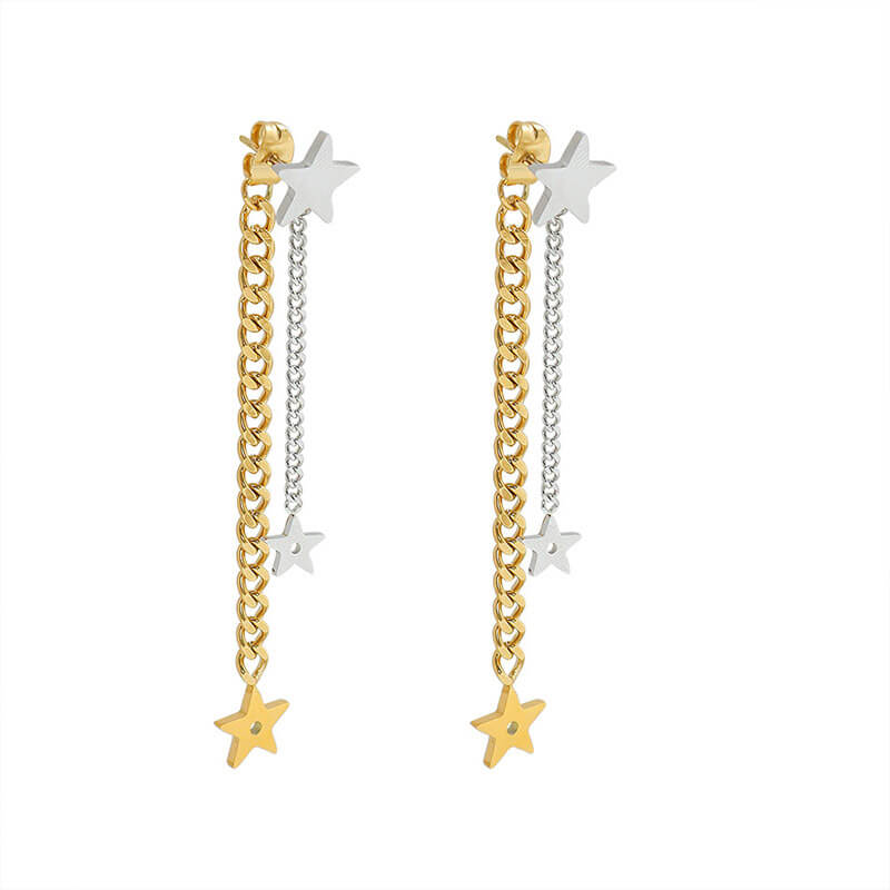 Long star tassel earrings Korean ins-style titanium steel 18k PVD gold plated lightweight elegant jewelry for women