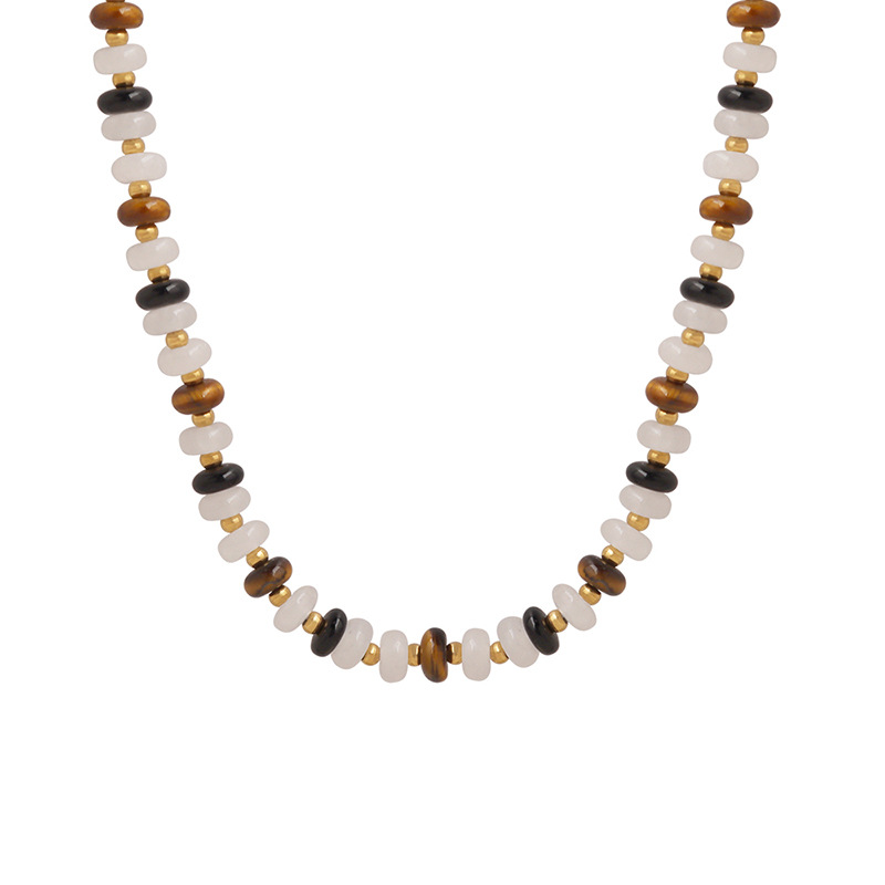 Simple Natural White Jade Tiger Eye Stone Handmade Beaded Black Onyx Material Necklace for Women