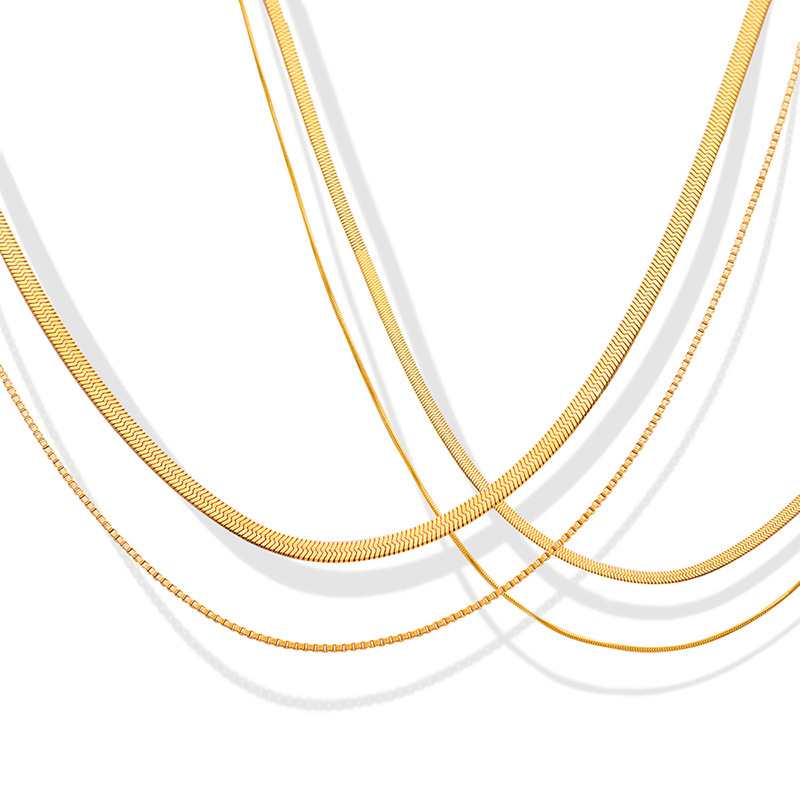 Minimalist Ins Style Double Layer Blade Snake Chain Necklace 18K PVD Gold Plated Choker Necklace for Women