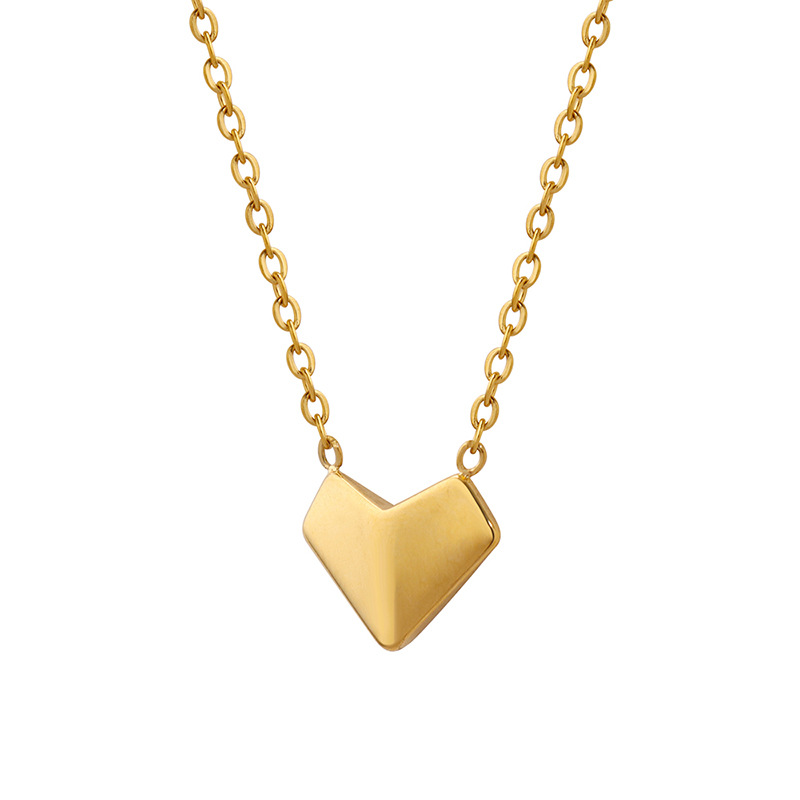 Folded Heart Pendant Necklace Handmade Choker Chain 18K PVD Gold Plated Jewelry for Women
