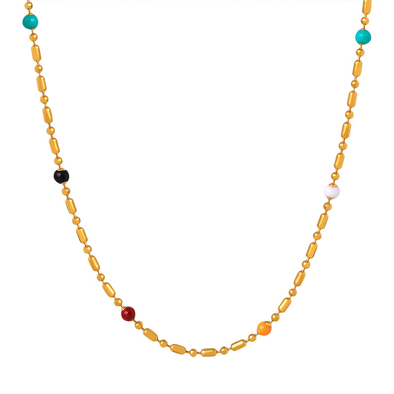 New Arrival Simple Ins Style Fashionable Elegant 18K PVD Gold Plated Beaded Drop Oil Pendant Necklace for Women