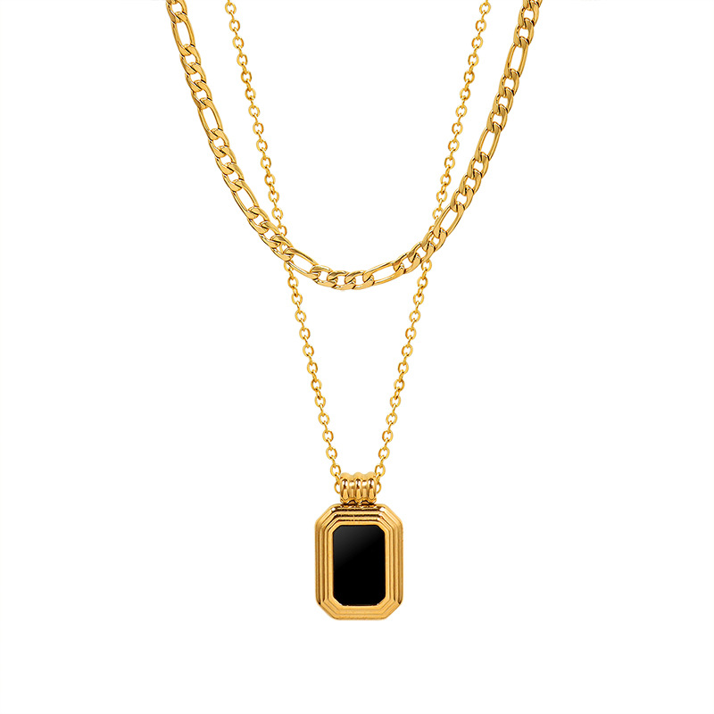 French Ins Acrylic Layered Necklace 18K PVD Gold Plated Double Layer Choker Necklace Stainless Steel Jewelry