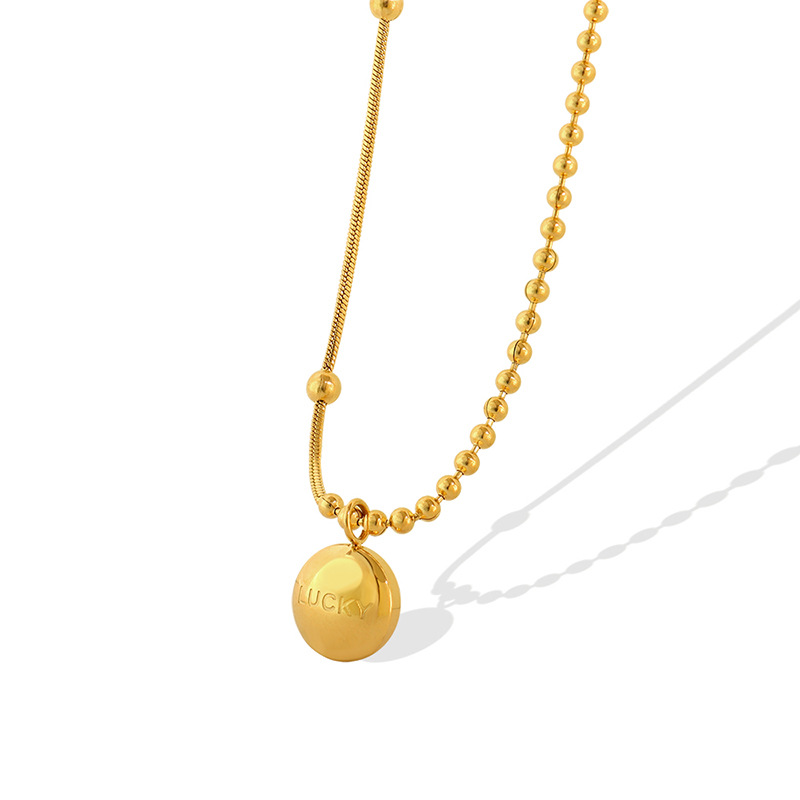 Korean Ins Style Lucky Gold Bean Necklace Trendy Snake Chain Round Bead Choker for Women