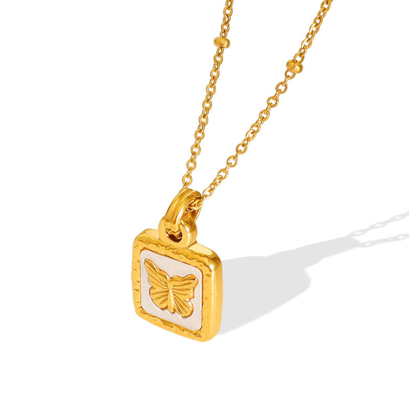 Ins Style Butterfly White Mother-of-Pearl Pendant Necklace 18K PVD Gold Plated Stainless Steel Choker Necklace for Women