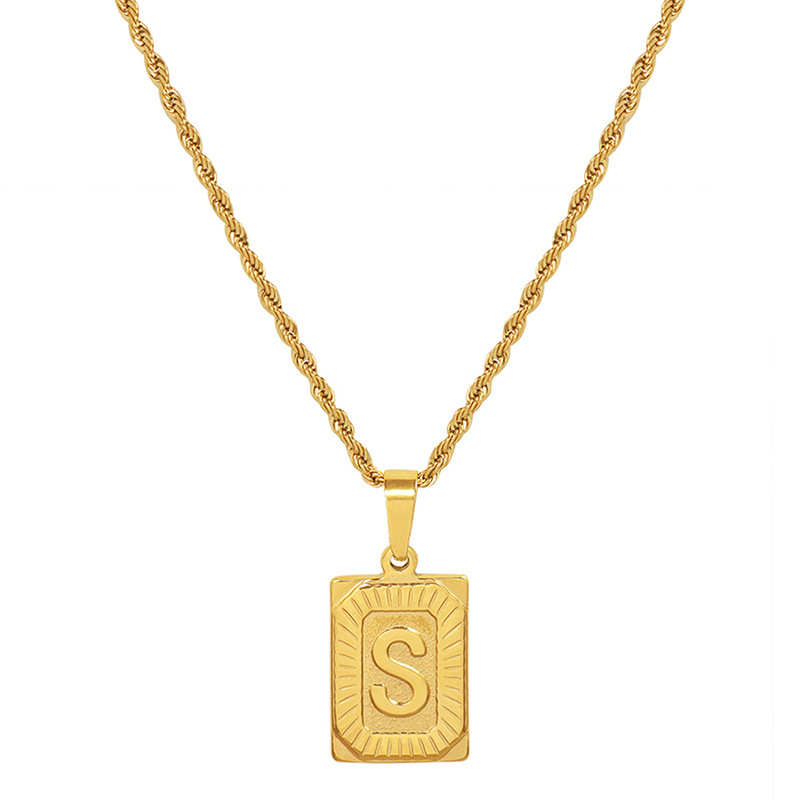 European Ins Minimalist Vintage Tag Necklace 18K PVD Gold Plated Stainless Steel Jewelry for Women