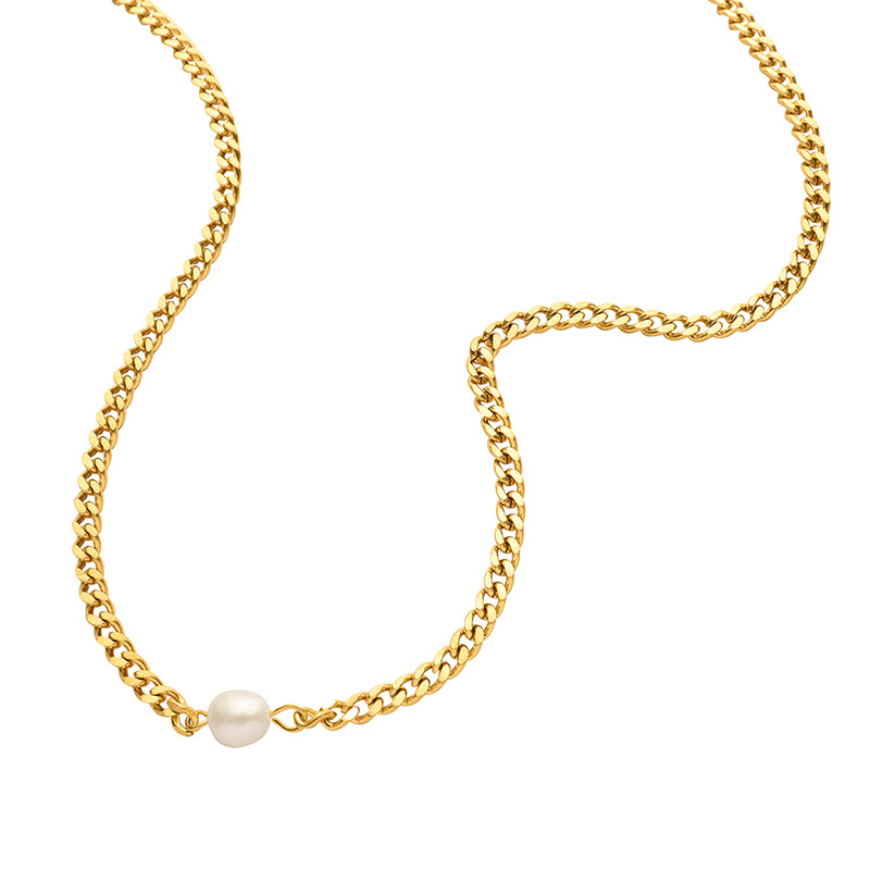 European Trendy Beaded Design Freshwater Pearl Natural Stones 18K PVD Gold Plated Necklace for Women - Image 4