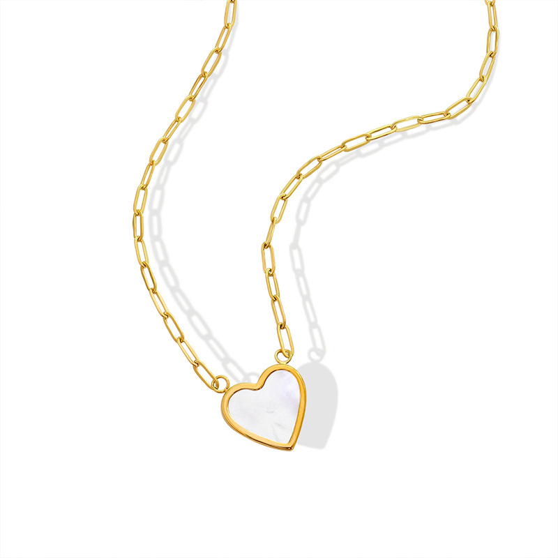Korean Ins Style White Mother-of-Pearl Heart Necklace 18K PVD Gold Plated Choker Necklace