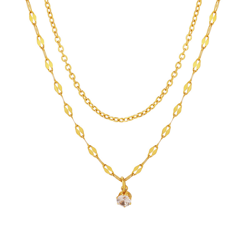 Korean Ins Style Simple Small Necklace Double-Layered Design Zircon Chain 18K PVD Gold Plated Choker Necklace for Women