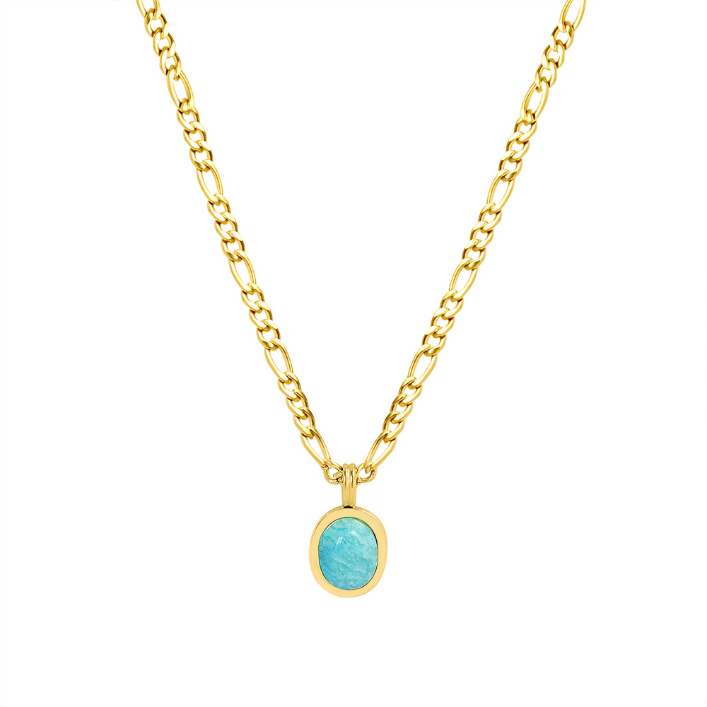 New Arrival Bohemian Natural Amazonite Pendant Necklace 18K PVD Gold Plated Fashionable Choker Necklace for Women
