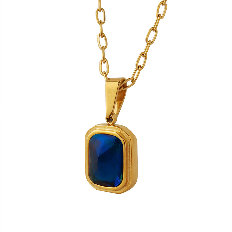 European Titanium Steel 18K PVD Gold Plated Blue Crystal Pendant Necklace Handmade Choker Necklace for Women