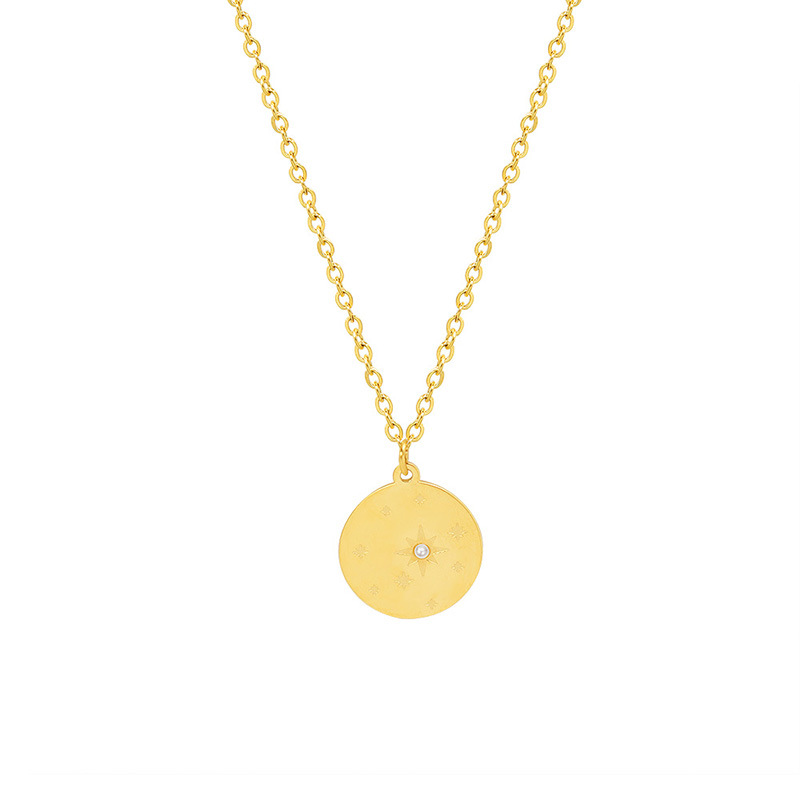 Fashionable Geometric Star Embedded Pearl Necklace 18K PVD Gold Plated Neck Chain Jewelry for Women