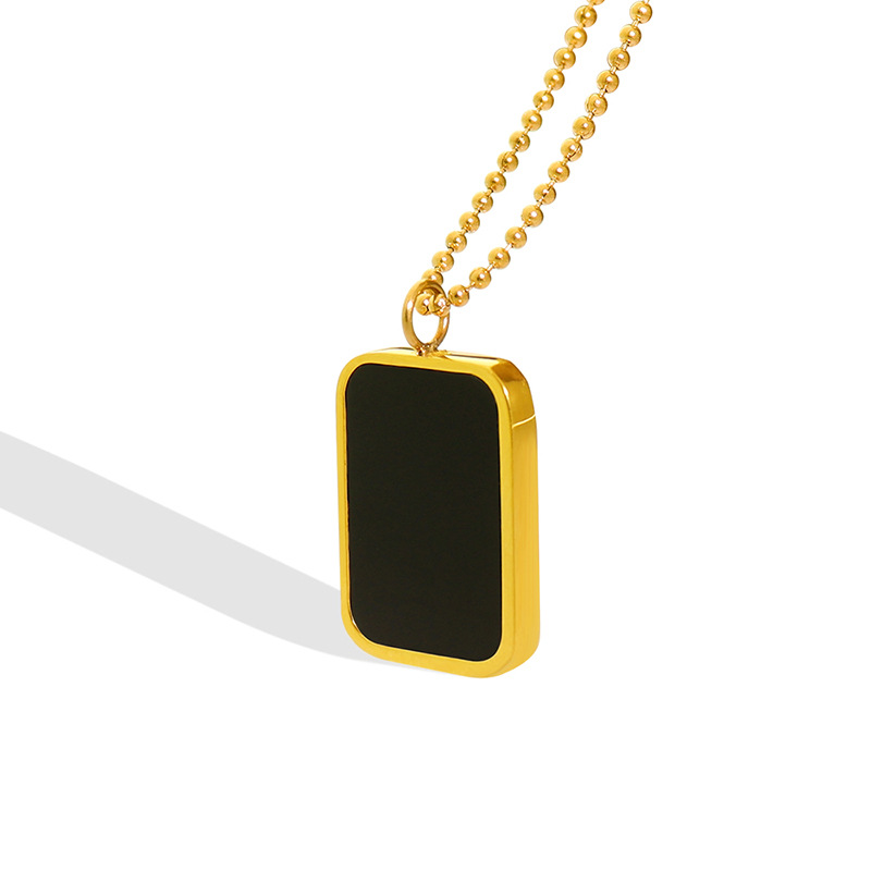 European Vintage Ins Style Long Plaque Black Mother-of-Pearl Pendant Necklace 18K PVD Gold Plated Choker Chain