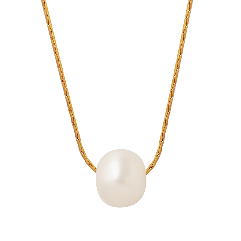 French Minimalist Delicate Necklace Freshwater Pearl Pendant 18K PVD Gold Plated Choker for Women
