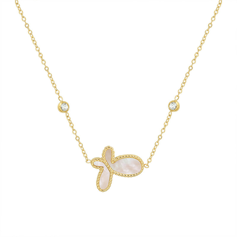 2021 Titanium Steel Women Necklace Natural Growth White Mother-of-Pearl Butterfly Pendant Choker Handmade Jewelry