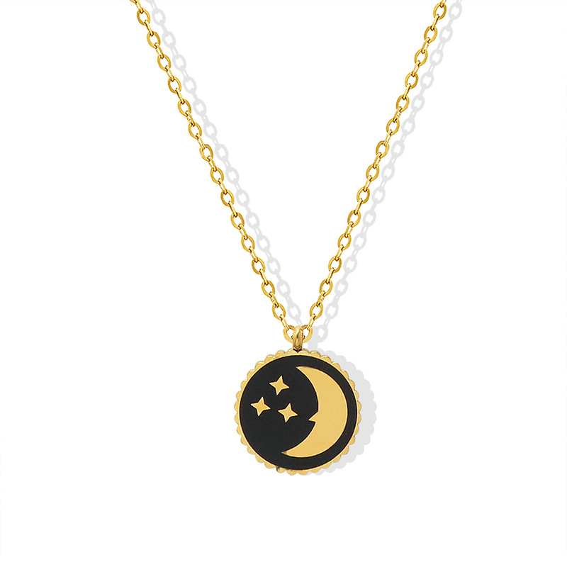 European Ins Jewelry Star Moon Round Plaque Pendant Necklace Titanium Steel 18K PVD Gold Plated Choker