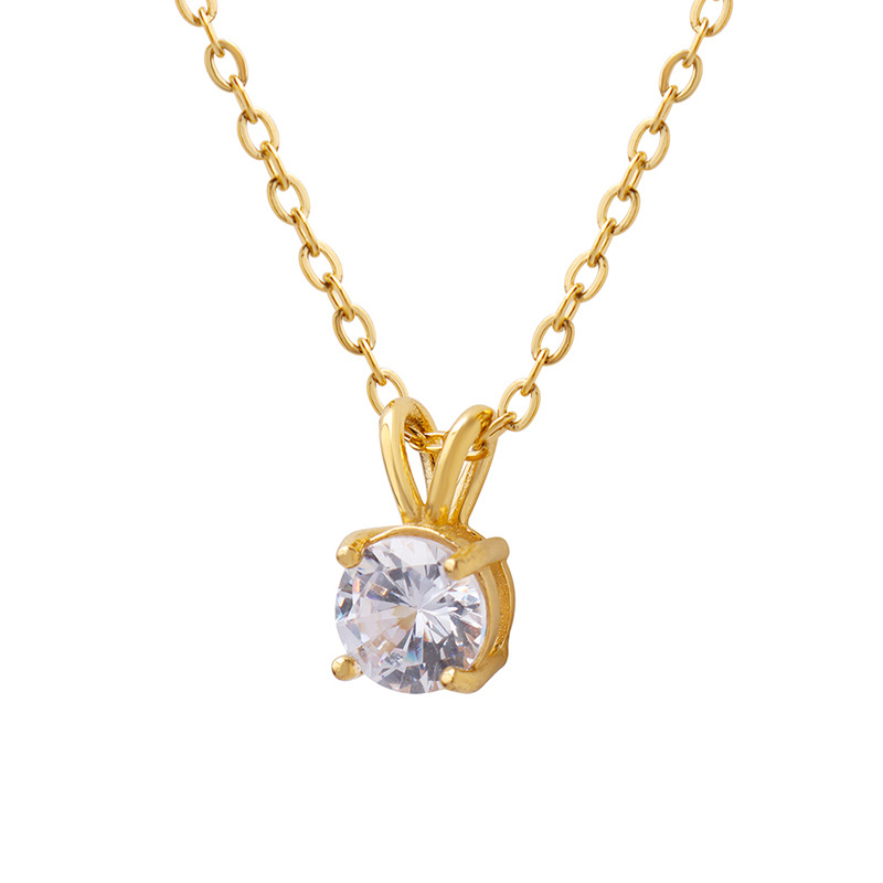 Korean Ins Style Cold Minimalist Single Zircon Claw Set Pendant Necklace 18K PVD Gold Plated Titanium Steel Choker for Women