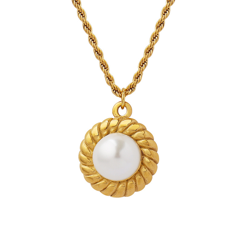 French Ins Unisex Style Hat-Shaped Imitation Pearl Embedded Design Necklace 18K PVD Gold Plated Choker for Women