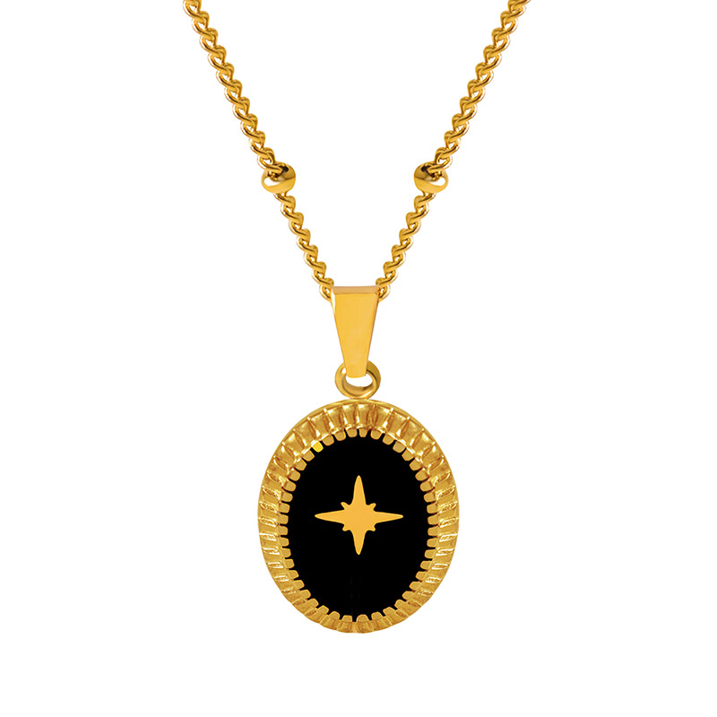 French Vintage Non-Fading Geometric Pendant Necklace 18K PVD Gold Plated Titanium Steel Radiant Star Oval Pendant Jewelry