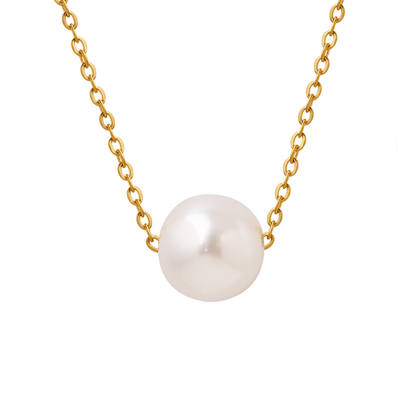Titanium Steel Gold Plated Choker Necklace Imitation Pearl Pendant Non-Fading 18K PVD Gold Plated Jewelry Wholesale