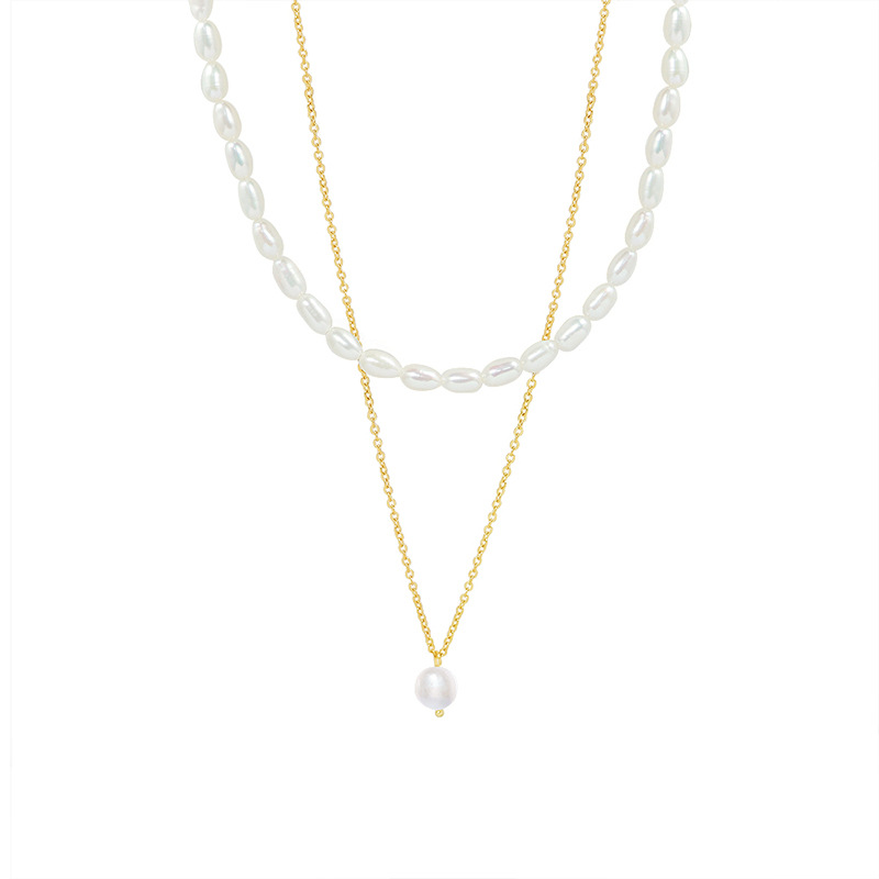 French Ins Style Freshwater Pearl Natural Growth Layered Necklace Hot Sale Titanium Steel Choker Jewelry