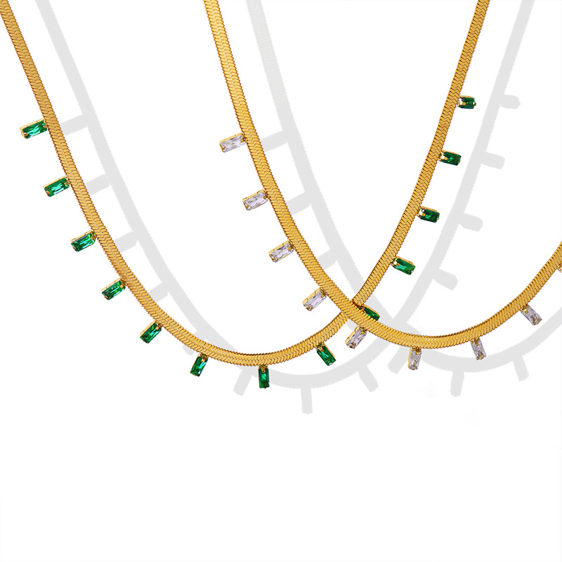 European New Style Minimalist Zircon Pendant Snake Chain Necklace Geometric Titanium Steel 18K PVD Gold Plated Jewelry
