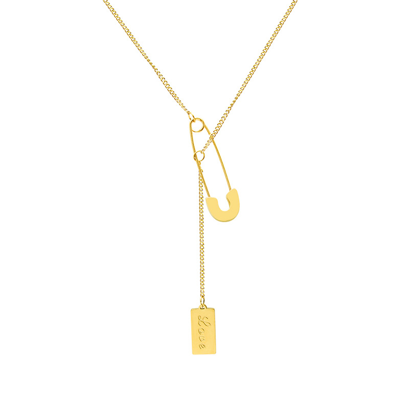 Korean Ins Style Pin Letter Square Pendant Necklace 18K PVD Gold Plated Titanium Steel Choker Jewelry for Women