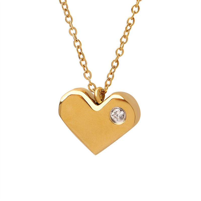 European Heart Love Zircon Pendant Necklace 18K PVD Gold Plated Titanium Steel Choker for Women