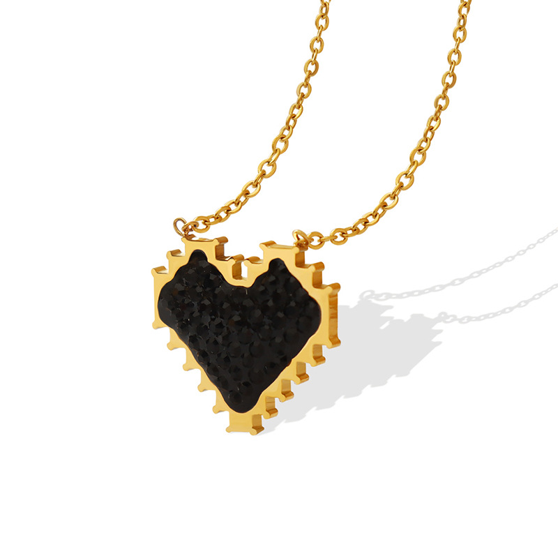 European Ins Style Black Zircon Zircon Heart Pendant Necklace 18K PVD Gold Plated Summer Versatile Choker Jewelry