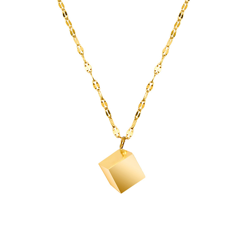 European Ins Style Retro 3D Square Pendant Necklace Titanium Steel 18K PVD Gold Plated Fashion Jewelry