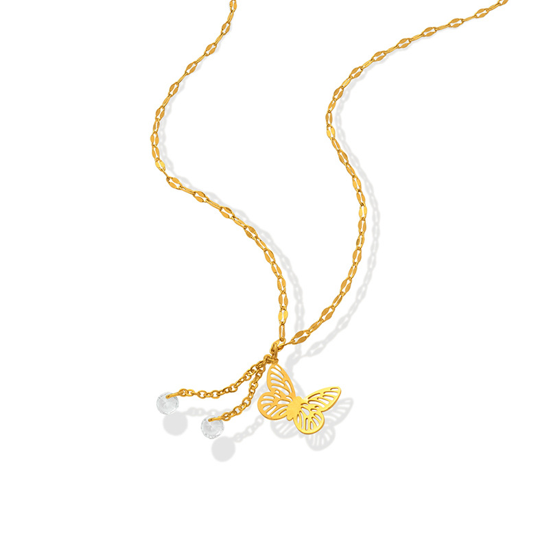 Versatile Sweet Artistic Butterfly Tassel Zircon Pendant Necklace for Women