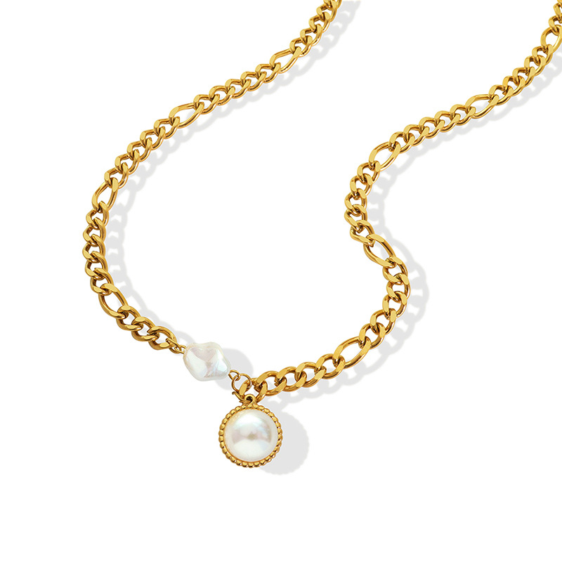 European Ins Vintage Freshwater Pearl Pendant Necklace 18K PVD Gold Plated Titanium Steel Choker Jewelry