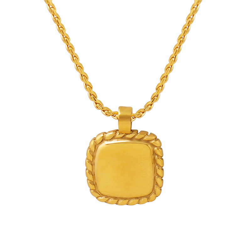 French Style Ins Geometric Square Twist Necklace Titanium Steel 18K PVD Gold Plated Choker Jewelry