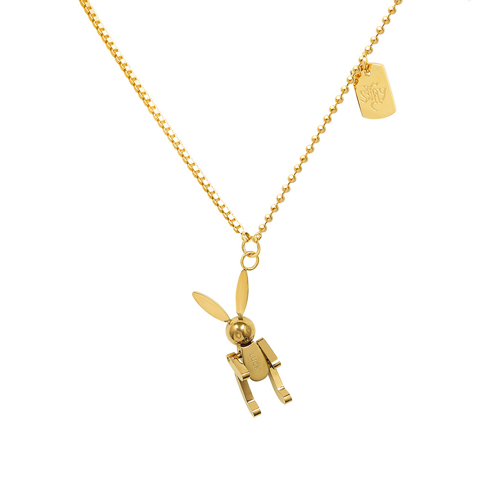 Ins Mechanical Rabbit Choker Chain Pendant Square Spliced Necklace Titanium Steel Design